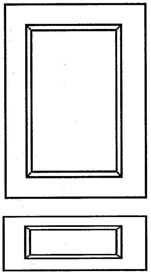 Carolina Mission style door with corresponding drawer front<br />Drawer front left and right railse are 2-1/2" to match door.<br />Top and bottom rails are 1-1/2" (reduced rail look).
