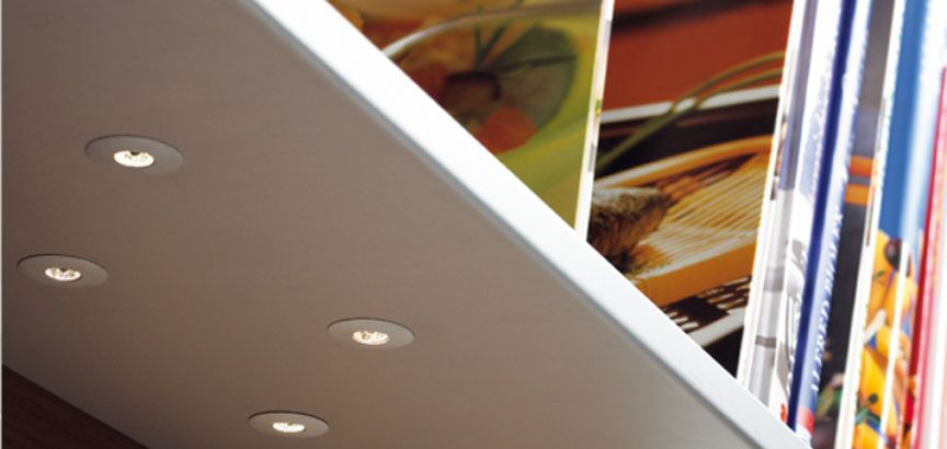 Hera Eye-LED miniature 1-watt spotlight idea for bookcases and other areas where you would like low level light to highlight display objects