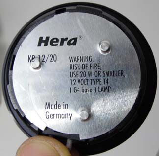 Hera KB12 reverse side of light