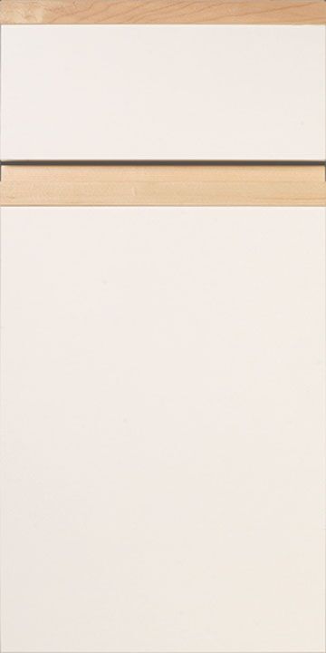 Melamine kitchen cabinet door with J-pull wood finger pulls